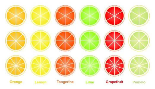 七彩切片的柑橘水果橙柠，柚子，橘子，柠檬和柚子。 混合新鲜健康水果。