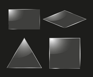 一组玻璃, 长方形和圆形的框架隔离黑色背景。矢量隔离写实插图