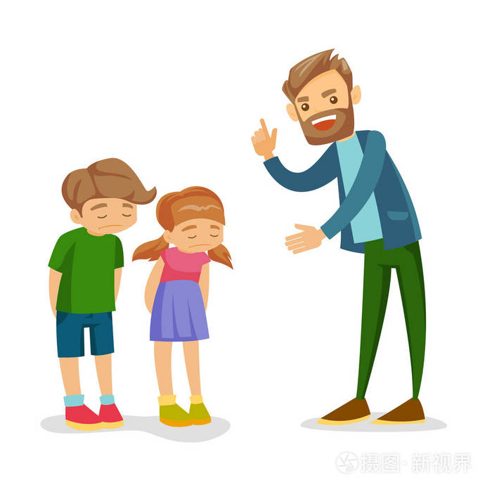 愤怒的白种白人父亲责骂他的孩子