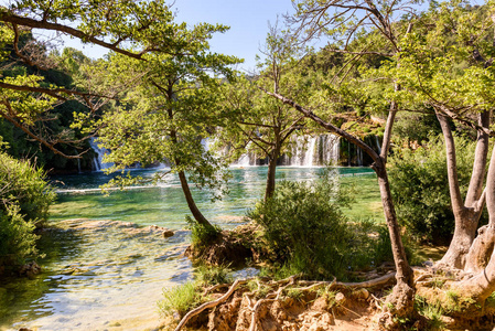 观瀑布SkradinskiBuk在Krka国家公园之一的克罗地亚国家公园在Sibenikcroatia。