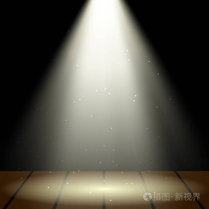 在一个木制舞台上的聚光灯矢量插图