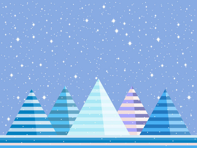 山地冬季景观是平坦的风格。圣诞节, 白雪覆盖的背景。矢量插图