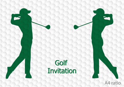 高尔夫锦标赛邀请传单模板平面设计。 高尔夫球手在高尔夫球上摆动高尔夫球图案纹理。 a4比率。