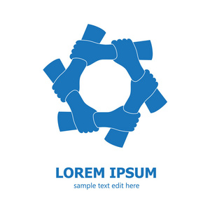 六只手牵手代表团队合作和友谊.照片