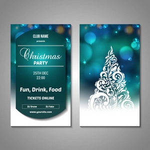 一套风格化的圣诞树邀请传单销售不满卡模板。 圣诞快乐装饰博克背景。 用于互联网网站礼品卡传单演示。 首页