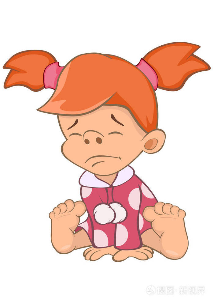 悲伤卡通小女孩矢量插图
