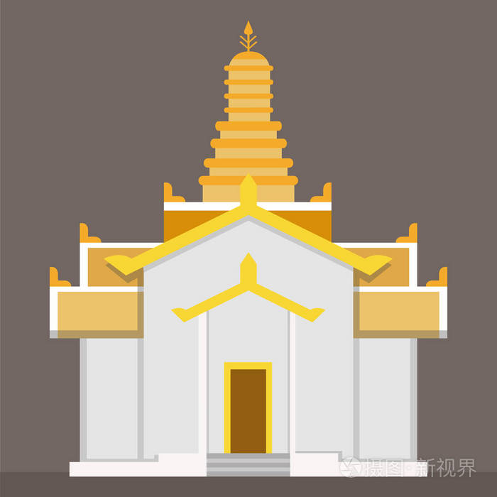 带褐色背景的平坦金色泰国寺庙矢量寺庙标志在简单的矢量例证