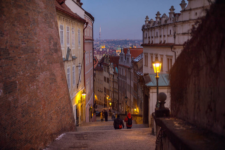 s Street up to the eastern gate of Prague Castle captured in eve