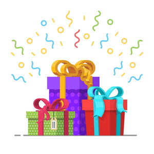 在白色背景上的平面卡通孤立插图.圣诞节, 新年生日礼物概念照片