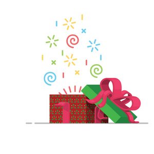 矢量节日礼物彩盒, 包装桩。在白色背景上的平面卡通孤立插图。圣诞节, 新年生日礼物概念