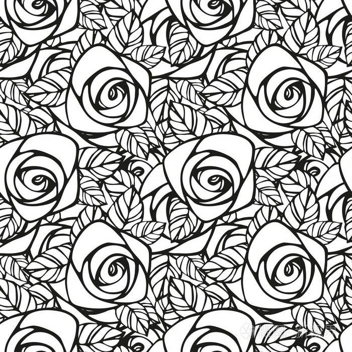 无缝图案与黑白玫瑰剪影. 花卉壁纸.