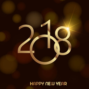 愉快的新年背景与金子文本2018在焦光。矢量