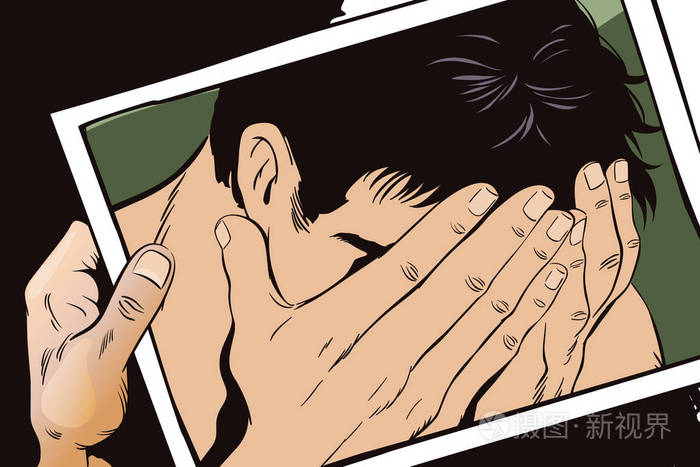 男人哭了闭上了脸的手股票插图