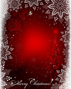 圣诞节红色背景与云杉的分支和球复古风格