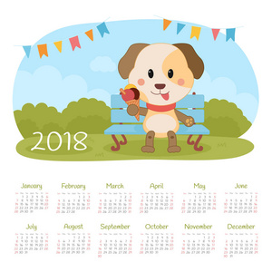 2018 年的日历。周从星期日开始