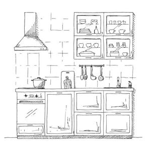 厨房草图。手工制作的矢量图
