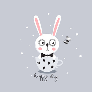 滑稽的野兔在杯子照片