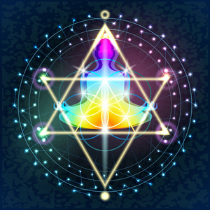 神圣几何佛像发送疗愈能量的漩涡瑜伽半弓式-半体式手触式能量疗手