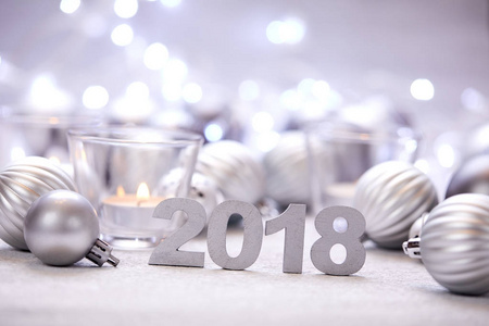 新年装饰数字2018年圣诞银球