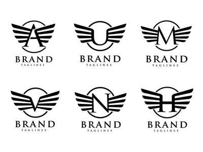字母与翅膀和圆圈风格标志矢量创意字母与翅膀设计元素。 信翼公司品牌标识模板