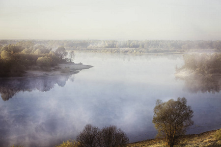 索日河, 戈梅利, 白俄罗斯, 薄雾缭绕的森林和雾