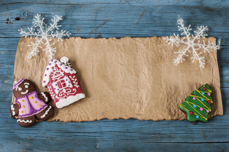 圣诞背景与姜饼干木背景