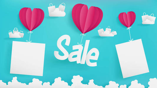 s day of Sale banner,blue sky  background,three hearts are holdi