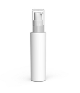 白色塑料化妆瓶，带帽，白色背景3渲染