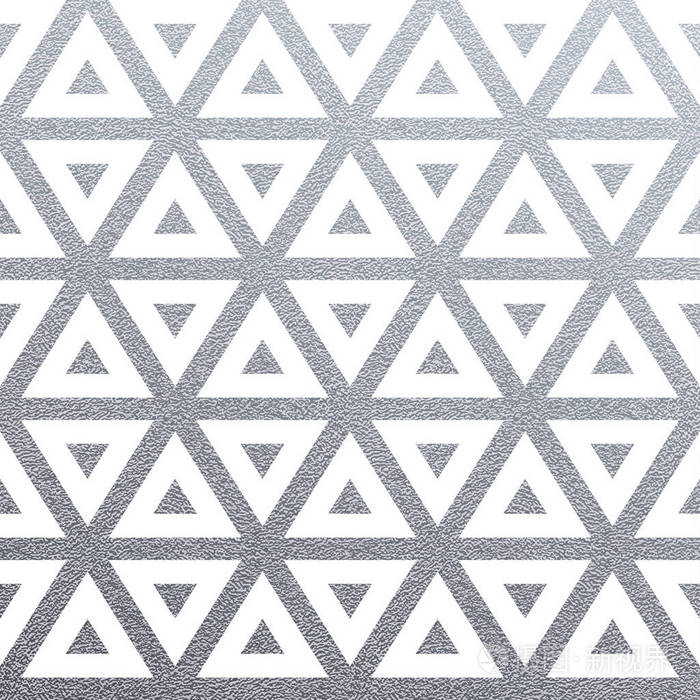 抽象的几何银无缝图案与闪光的纹理三角形的白色背景.