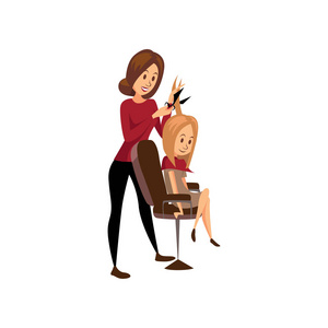 一个男人的头发大师浇一个女孩的头发淋浴在一个美发工作室