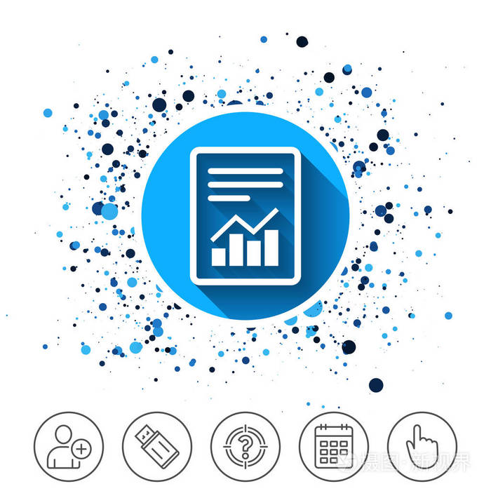 圆圈背景上的按钮. 文本文件标志图标. 添加带有图表符号的文件文档.