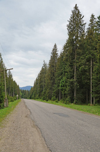 一条蜿蜒的道路延伸到乌克兰喀尔巴阡山脉的Goverla山脚。