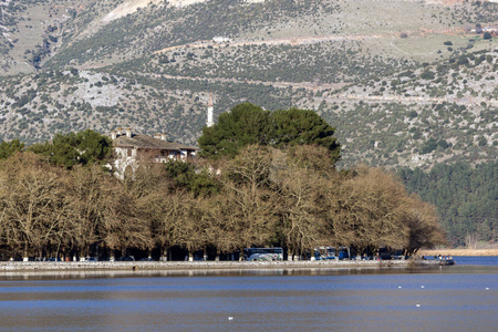 帕姆沃蒂达平杜斯湖山和希腊伊奥尼纳埃皮鲁斯市令人惊叹的全景景观
