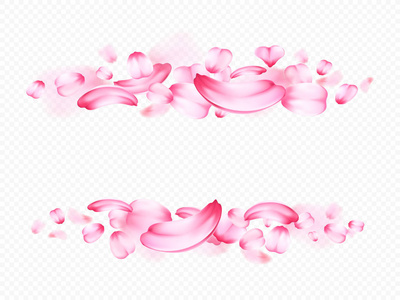 粉红色的花瓣的樱花或玫瑰在透明的背景隔离。Froral 写实的构图形式的框架。浪漫矢量3d 插图。装饰为情人节, 3月8日