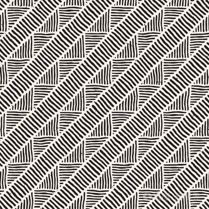 手绘风格民族无缝图案..抽象几何线条平铺背景黑白.插画-正版商用图片