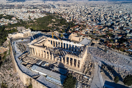 希腊雅典帕台农神庙和卫城鸟瞰图