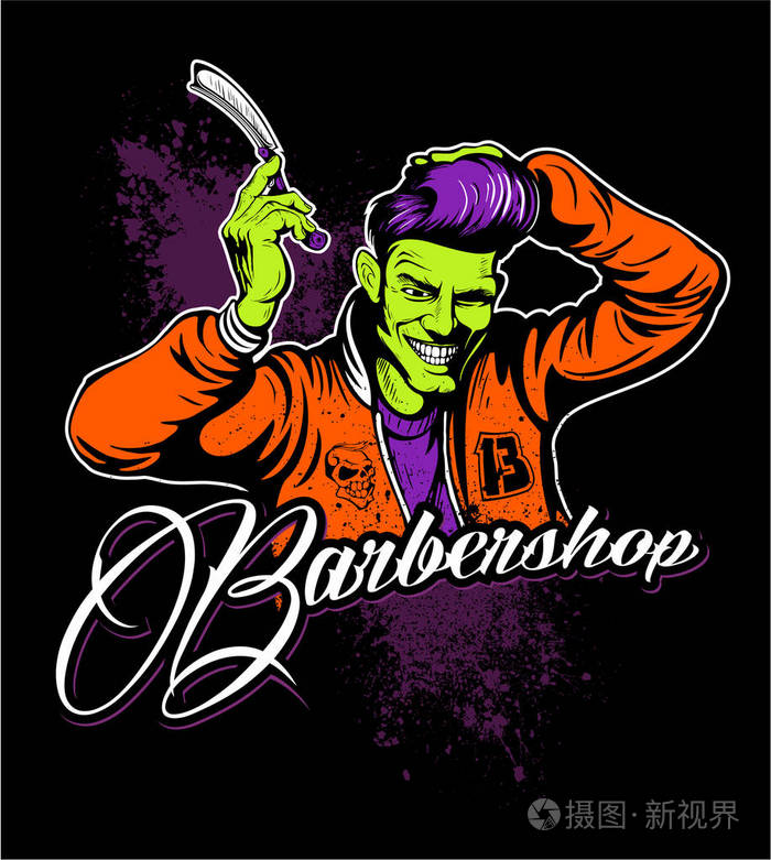 理发理发店漫画风格五十年代复古风格摇滚风格矢量形象