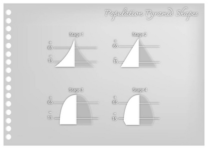 四阶段人口金字塔的纸艺术