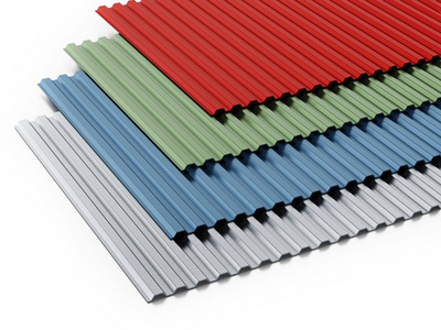 各种围栏各种颜色的金属片栈.3d 插图照片