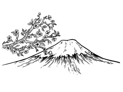 日本富士山樱花雕刻矢量照片