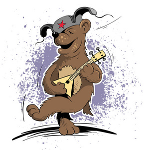 卡通风格舞蹈俄罗斯熊播放巴拉莱卡矢量图像.照片