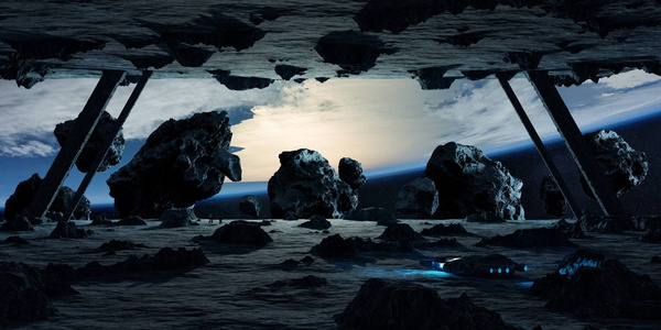 宇航员探索小行星宇宙飞船3d 渲染元素