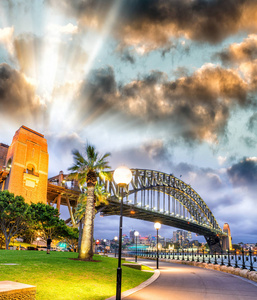 悉尼港湾大桥与落日的天空，南方的美丽景色