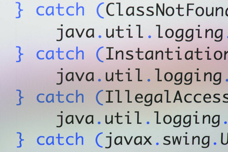 真正的java代码开发屏幕。 编程工作流抽象算法概念。 可见的java代码行。