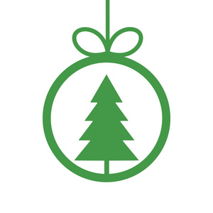 白色背景的绿色圣诞树徽