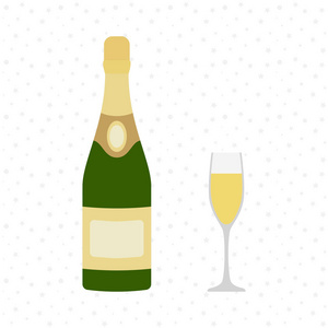 香槟瓶和香槟杯矢量图标。欢呼.庆祝.节日土司