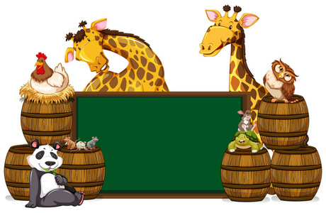 绿色板与长颈鹿和其他动物