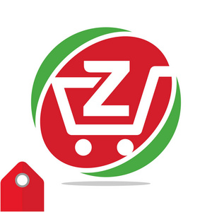 用于购物业务的标志图标，用圆圈标志说明，带有购物车的视觉概念和首字母名称，字母Z