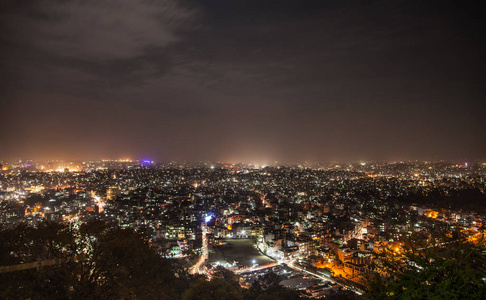 加德满都城市 Swayambunath 山夜景