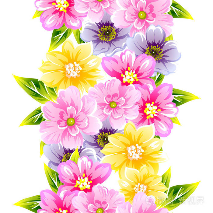 无缝复古风格的花型。 色彩中的花卉元素